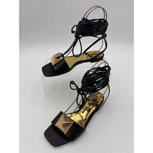 Valentino One Stud Leather Gladiator Sandals Black Leather Size 35 5 Rockstud